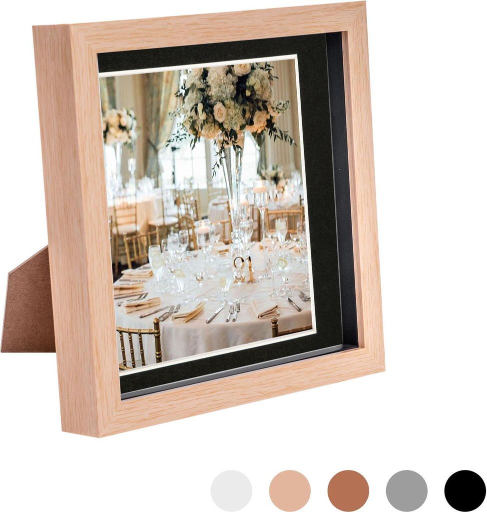 Nicola Spring 8 x 8 3D-Schatten-Kasten-Foto-Rahmen - Pop-up-Anzeige Bilderrahmen mit 6 x 6 Montage - Glas Aperture - hellen Holz / Schwarz