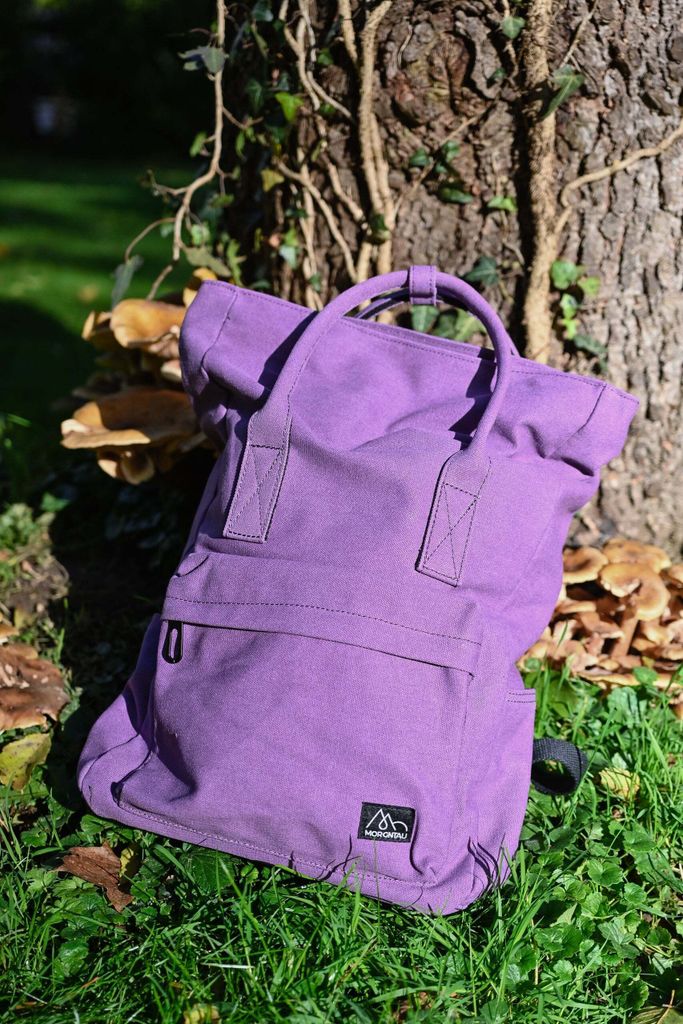 MORGNTAU Canvas-Rucksack "Kolibri" / Alltagsbegleiter mit 20l Volumen / Fachervielfalt / Rolltop – Dark Purple