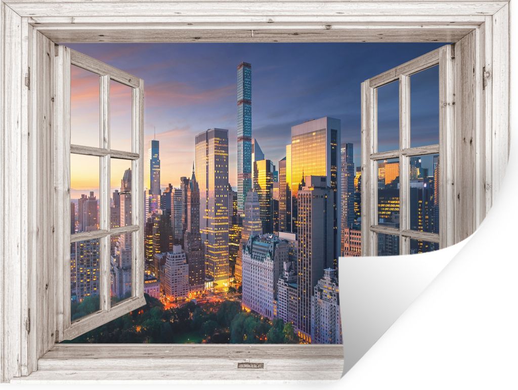 MuchoWow Wandtattoo Wandsticker Wandaufkleber Ansicht - New York - Architektur 80x60 cm Selbstklebend und Repositionierbar - Faltenfrei