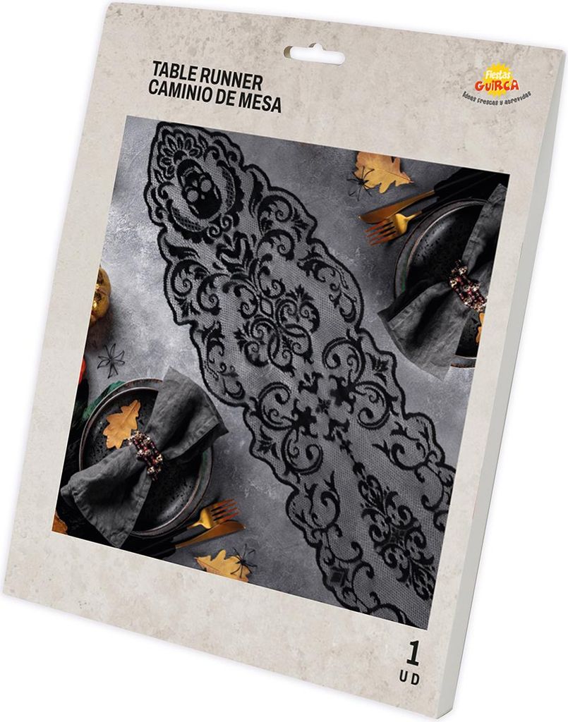 Halloween stolová dekorácia Čierna čipka lebka motív Obrázok produktu 