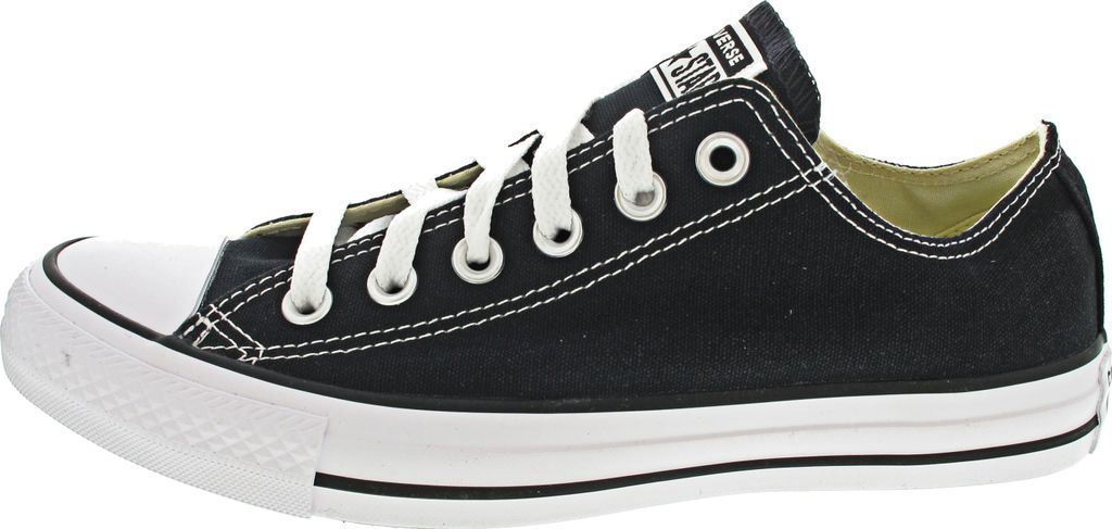 A side view of a black Converse All Star low-top sneaker.