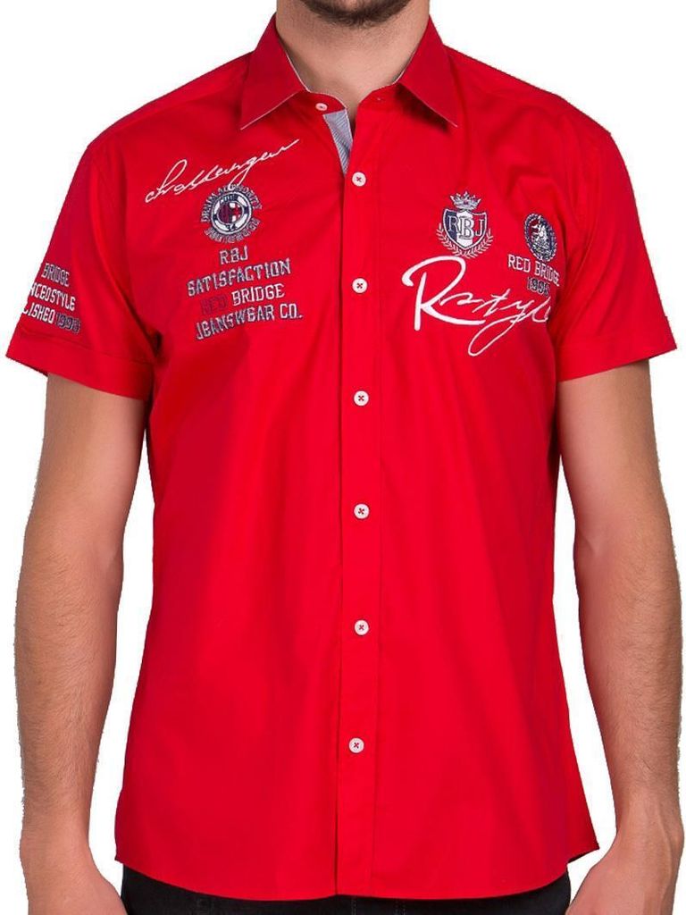 Red Bridge Herren R-Style Design Slim Fit kurzarm Hemd Rot S