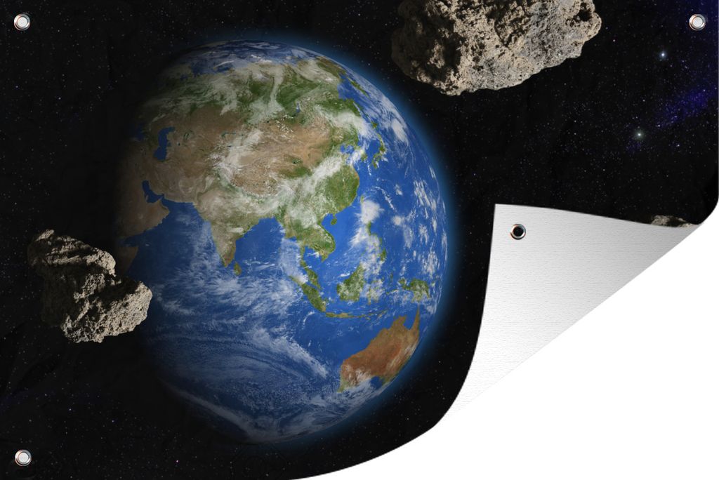 MuchoWow 120x80 cm Outdoor-Poster Gartendeko Sichtschutz Garten Poster für den Garten Die Erde ist von Meteoriten umgeben