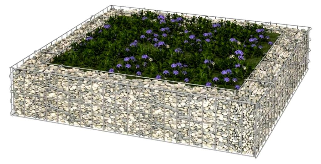Gabionen-Hochbeet aus verzinktem Stahl, stabil, für Garten- und Landschaftsgestaltung, mit robustem Drahtgitter, 100x100x20 cm, Silber