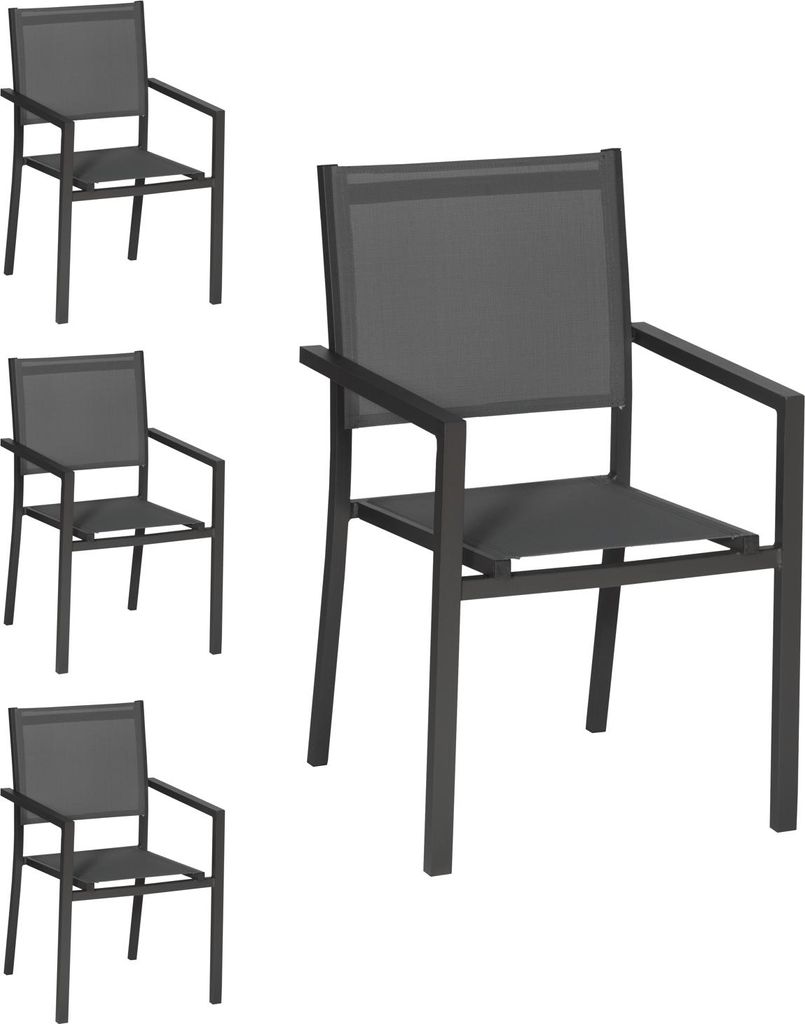 4er Set Stühle aus anthrazitfarbenem Aluminium - graues Textilene