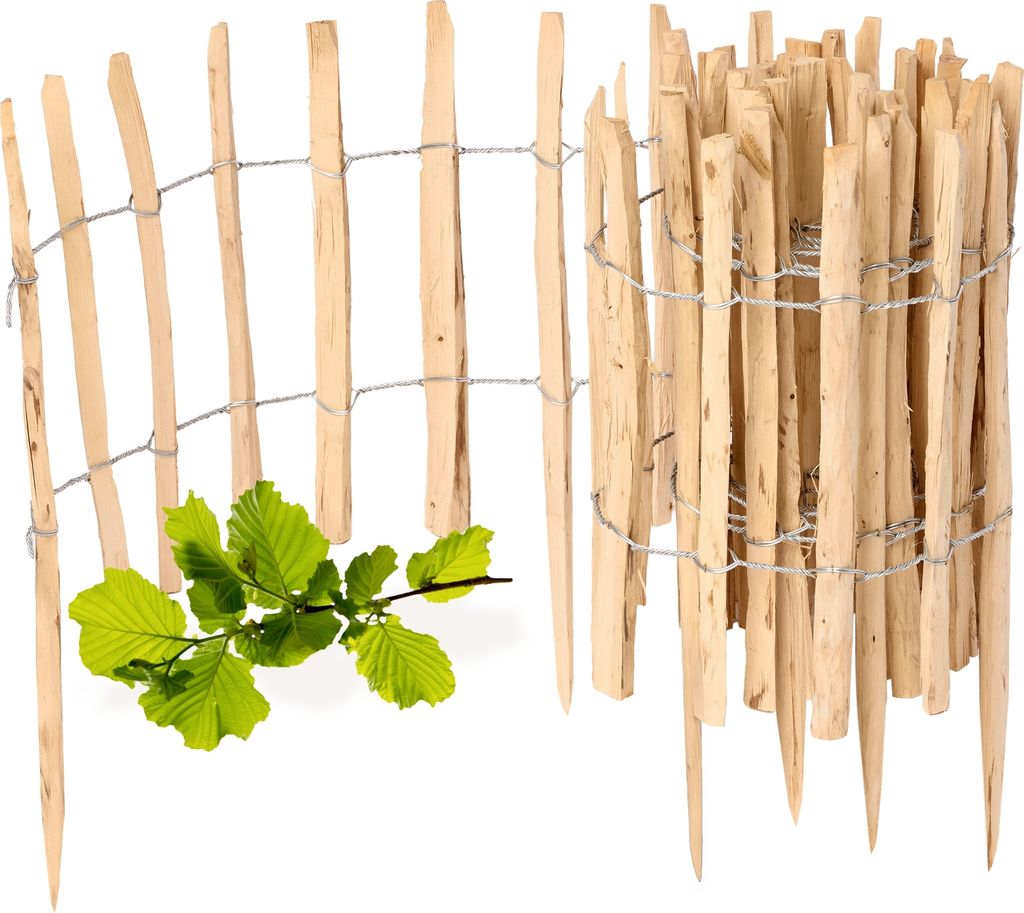 Gartenzaun zum Stecken aus Haselnüsse Zaun Garten Staketenzaun Beeteinfassung Holz GD-0156 (1 Stück, 50 cm x 500 cm)