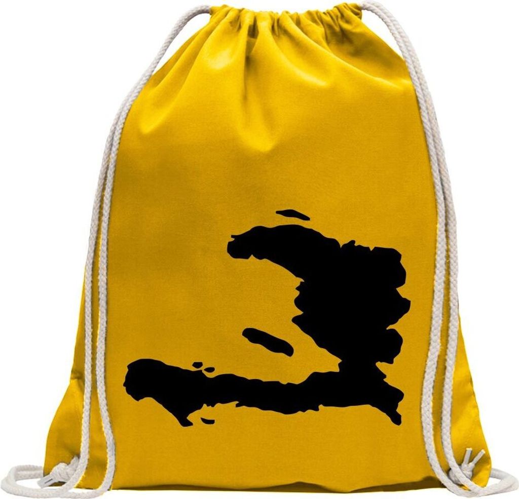 Kiwistar - Turnbeutel - gelb - Haiti Umriss Kontur - Fun Rucksack Sport Beutel Gymsack Baumwolle mit Ziehgurt