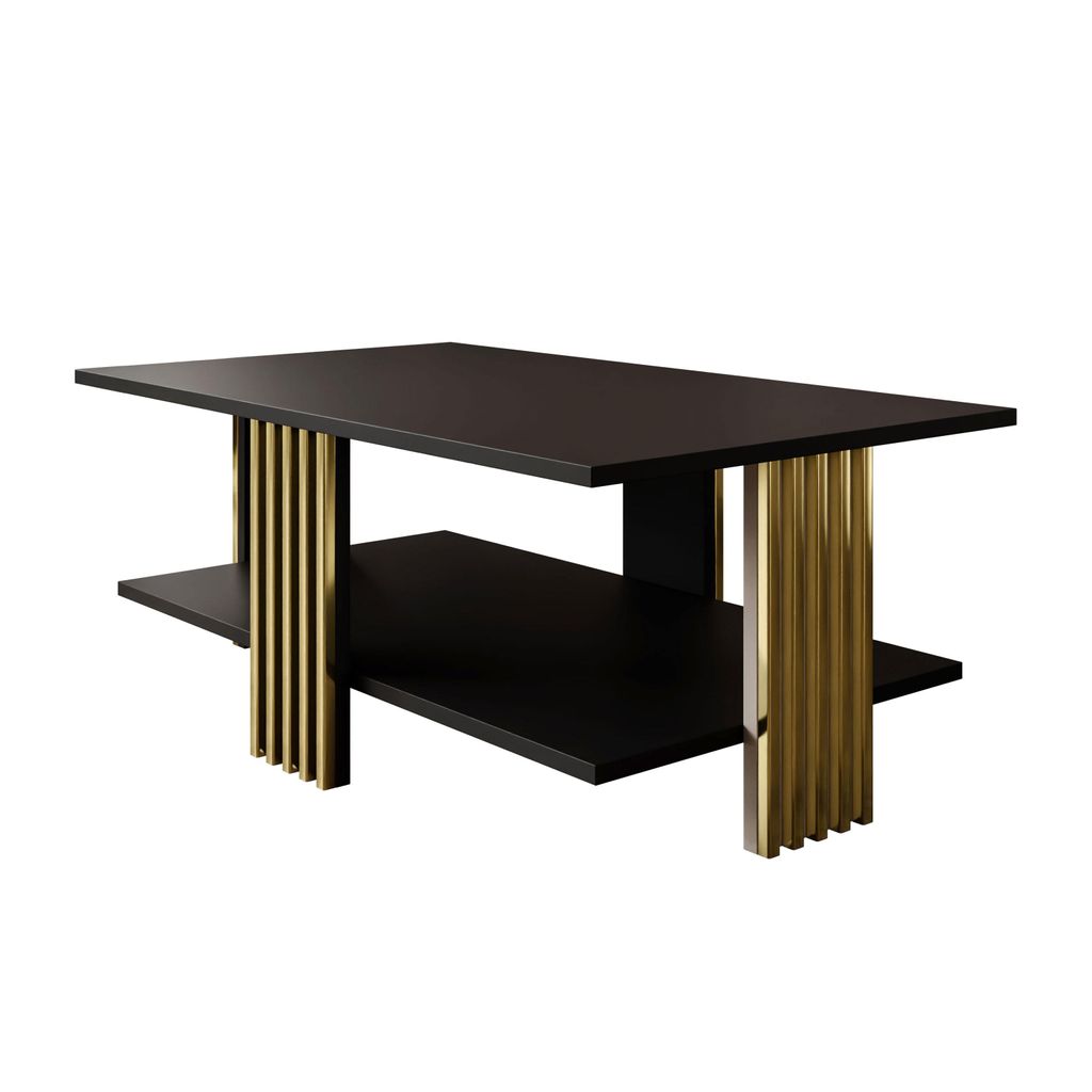 Couchtisch SAPHIRA GOLD mit Ablageboden, Schwarz / Goldglanz