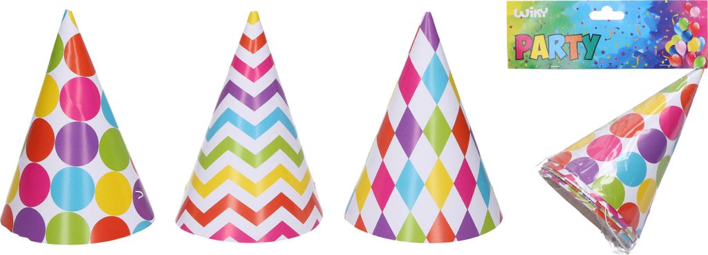 Partyhüte im Mix, 6 Stück, 15 cm Höhe