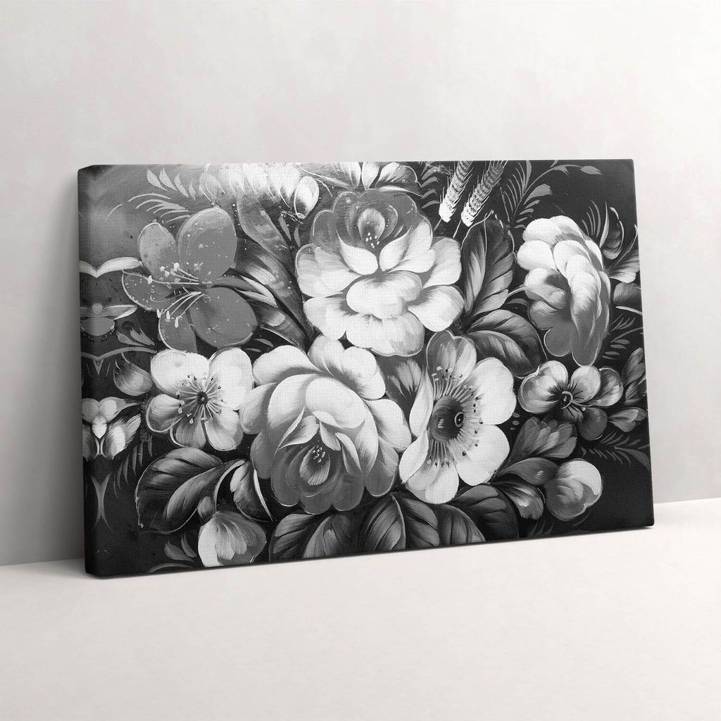 Schwarze und weiße Blumen – Leinwandbild Wandbild – 60x40 cm – Leinwandbilder – Wandbilder – Schlafzimmer – Flur