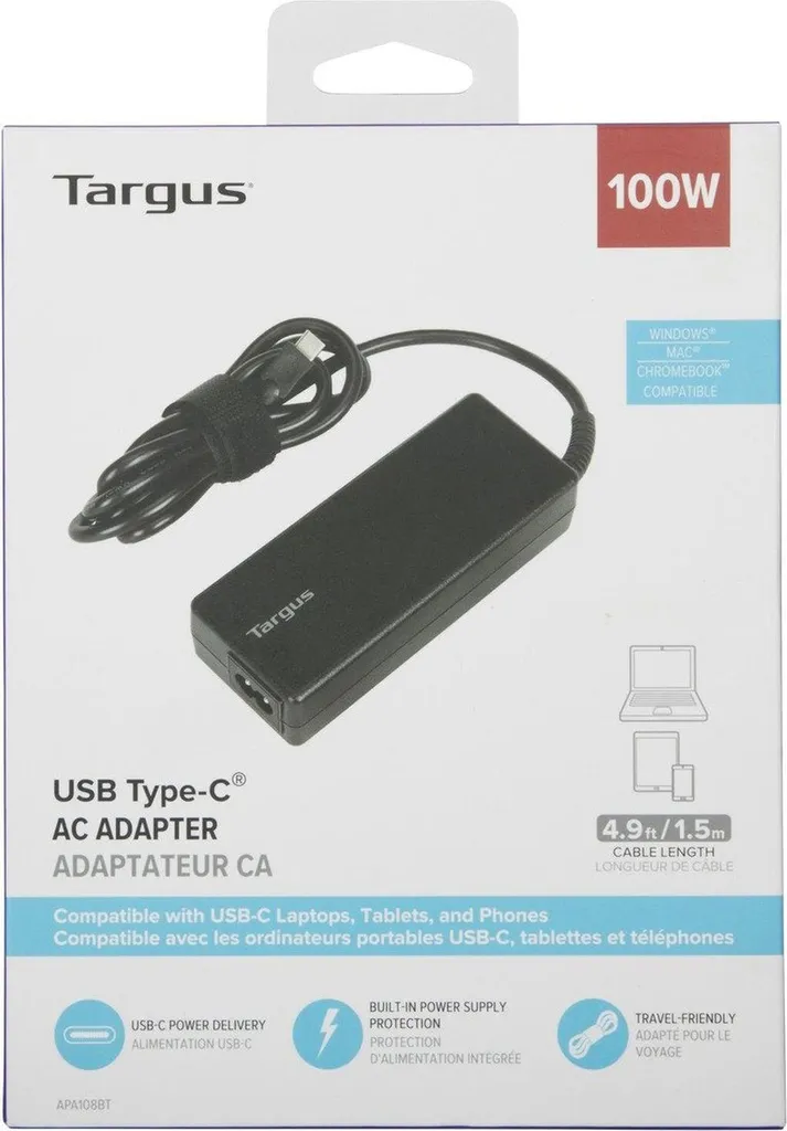 Chargeur USB-C 100W Targus PD : Puissance Élevée et Compact - Noir