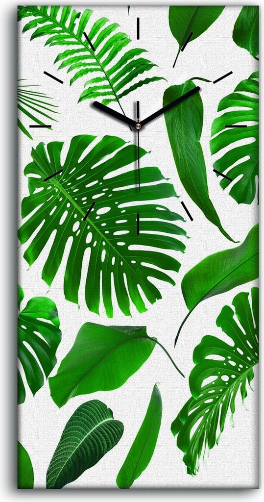 Dekor Leinwand Uhr Wandbilder Geräuschlos Kunstdruck 30x60 Blumen Monstera Blatt - schwarze Hände