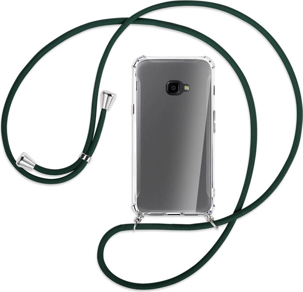 Handykette Backcover-Schutzhülle mit Band (Metall silberfarben) für Samsung Galaxy Xcover 4 / 4s - dunkelgrün