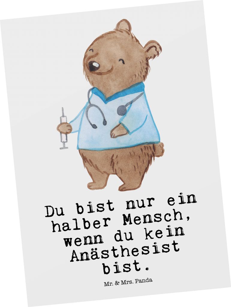 Mr. & Mrs. Panda Postkarte Anästhesist Herz - Weiß - Geschenk, Anästhesie, Krankenhaus, Ansichtskarten, Postkarten, Grußkarte, Witzig, Fotokart...