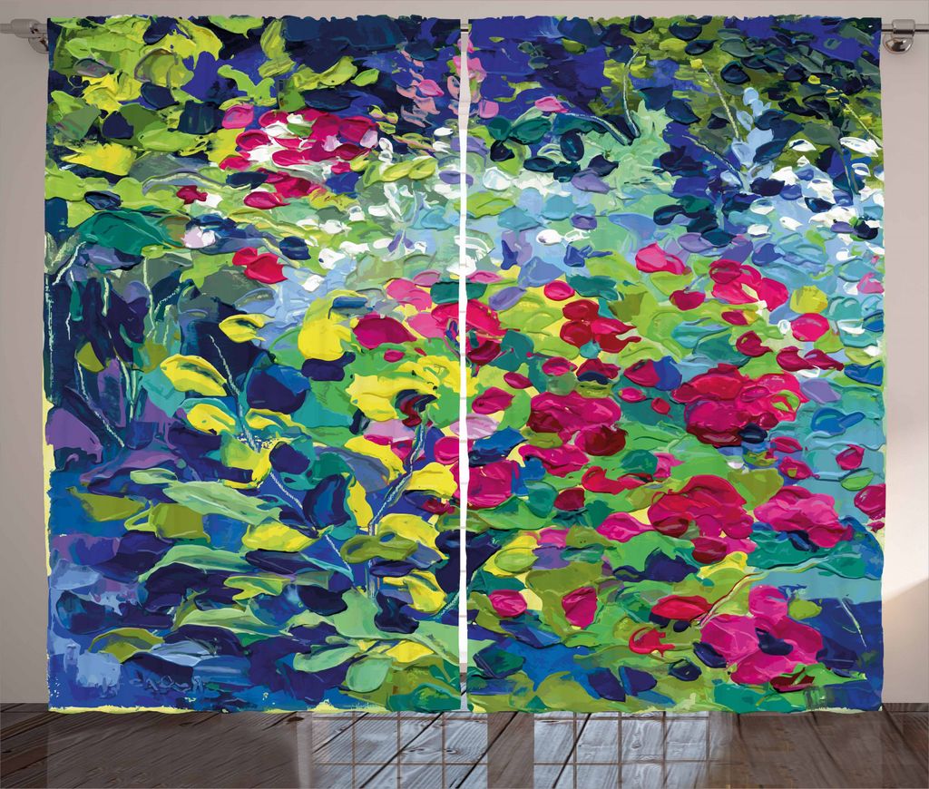 ABAKUHAUS Kunst Rustikaler Vorhang, Blumenfeld Sommer, Wohnzimmer Universalband Gardinen mit Schlaufen und Haken, 280 x 245 cm, Mehrfarbig