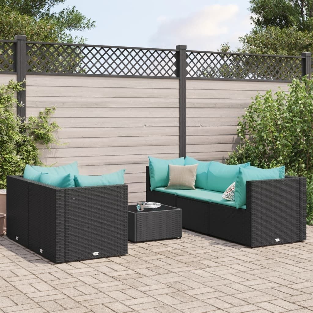 Design 6-tlg. Garten-Lounge-Set mit Kissen Schwarz Poly Rattan, Gartenmöbel-Sets 2024 Neu