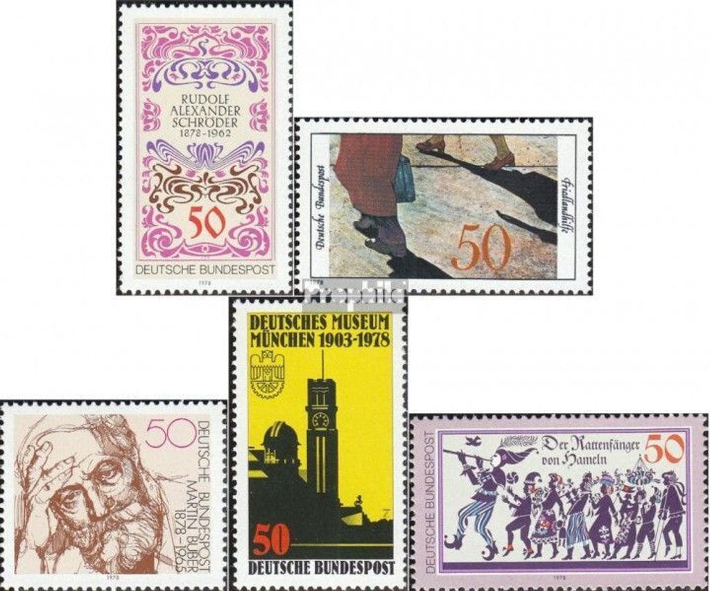 Briefmarken BRD (BR.Deutschland) 1978 Mi 956,957,962,963,972 (kompl.Ausg.) gestempelt 100.Geburtstag von Schröder