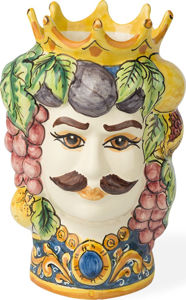 TERRACOTTA DEL SOLE - Original sizilianischer enkopf mit Fruchtdekor H 24 cm, von Hand gefertigt und verziert., Höhe 24cm
