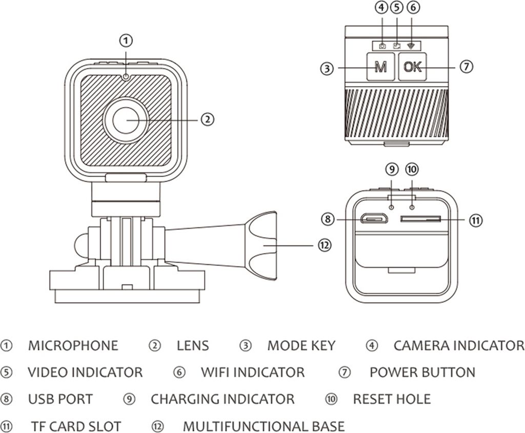 1080P Multifunktionale Fahrradkamera, Fahrradkamera, Outdoor-WiFi-Sportkamera, wasserdicht, eingebauter Akku mit Fahrradstaender fuer Outdoor-Sport