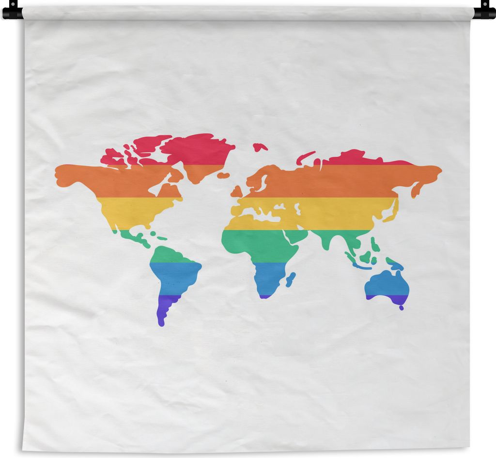 MuchoWow® Wandteppich Wandbehang Karte - Welt - Regenbogen Produktbild 