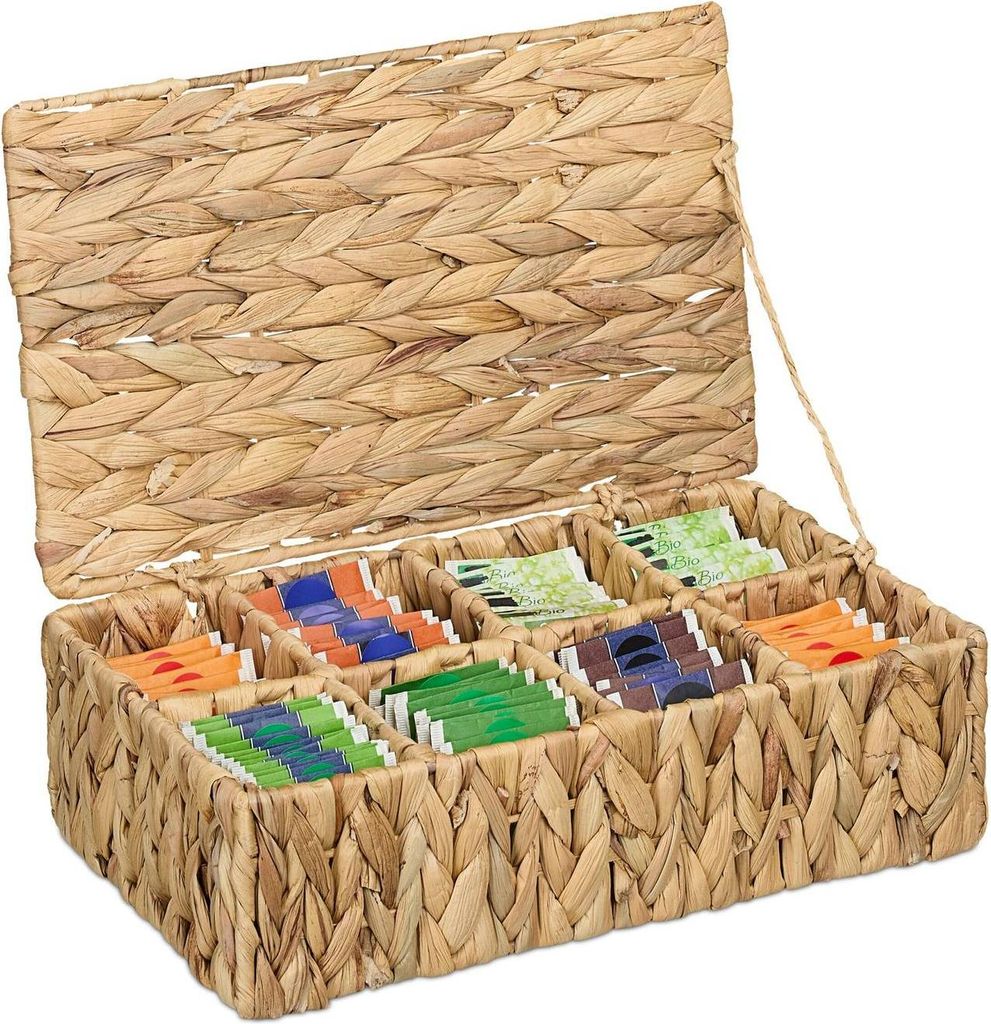 Geflochtene Teebox mit 8 Fächern, Wasserhyazinthe