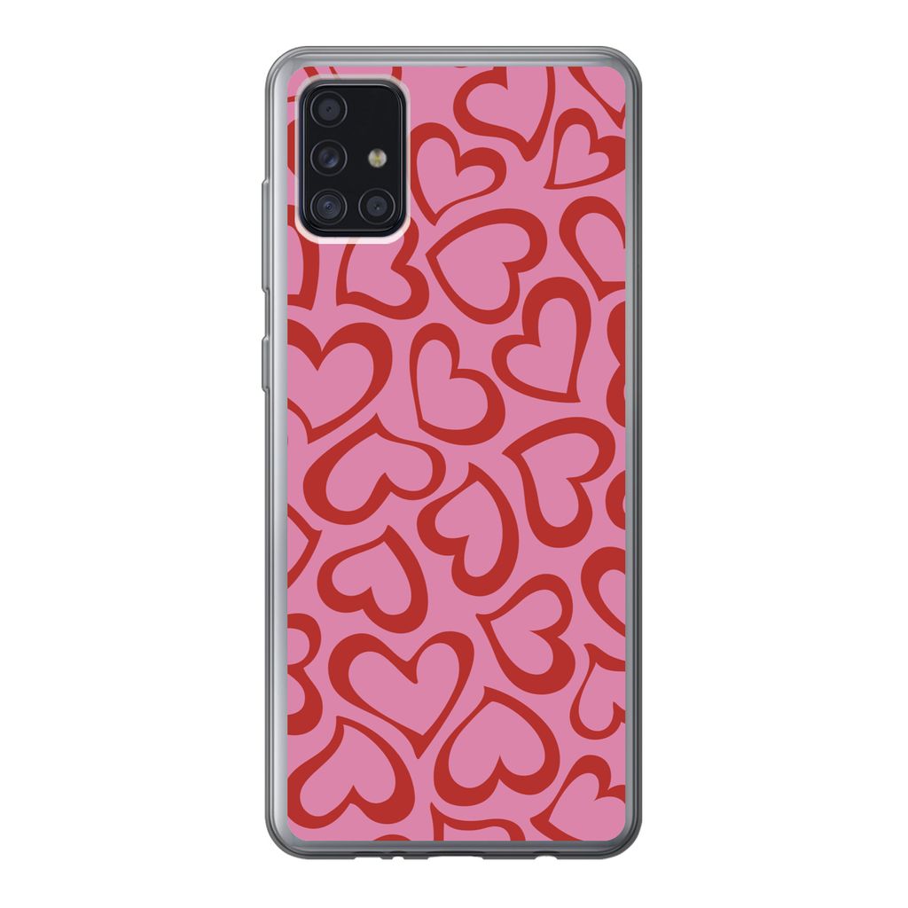 MuchoWow Handyhülle Schutzhülle Hülle für Samsung Galaxy A52 5G Eine Illustration der Tapete mit roten Herzen Silikon Softcase Handy Hülle -...