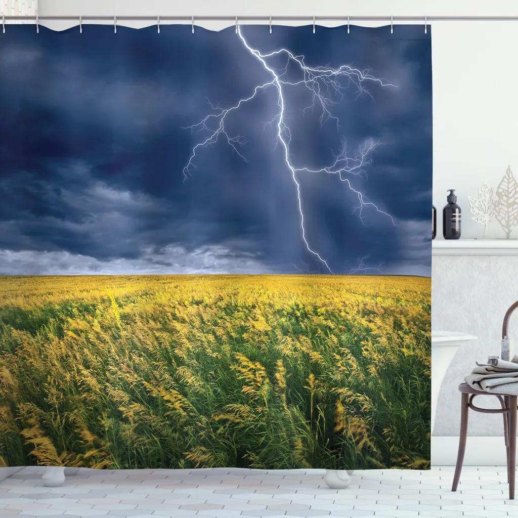 Tenda Doccia ABAKUHAUS 175x240 Thunderbolt Giallo Blu Antimuffa