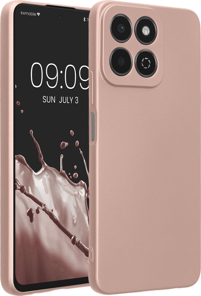 kwmobile Handyhülle kompatibel mit HONOR 200 Smart 5G / X7C 4G Hülle - weiche Silikon Case metallisch schimmernd in Metallic Rosegold