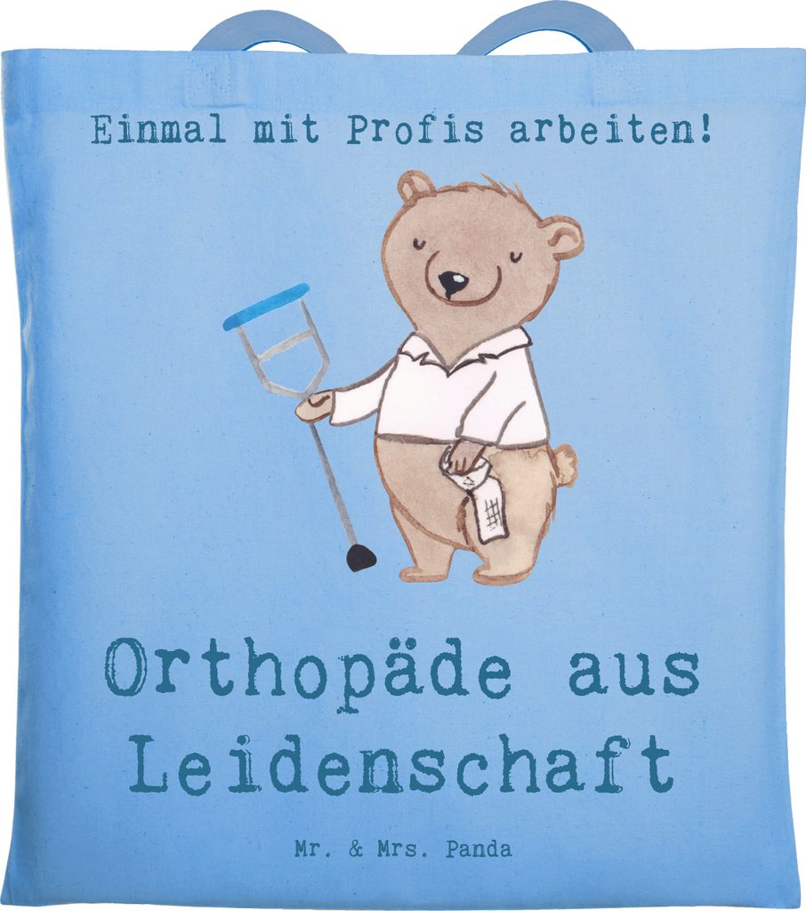 Mr. & Mrs. Panda Tote Bag Orthopäde Leidenschaft - Sky Blue - Geschenk, Jutetasche, Orthopädie, Tasche, Praxis, Lustig, Beutel, Schultasche, Lapt...