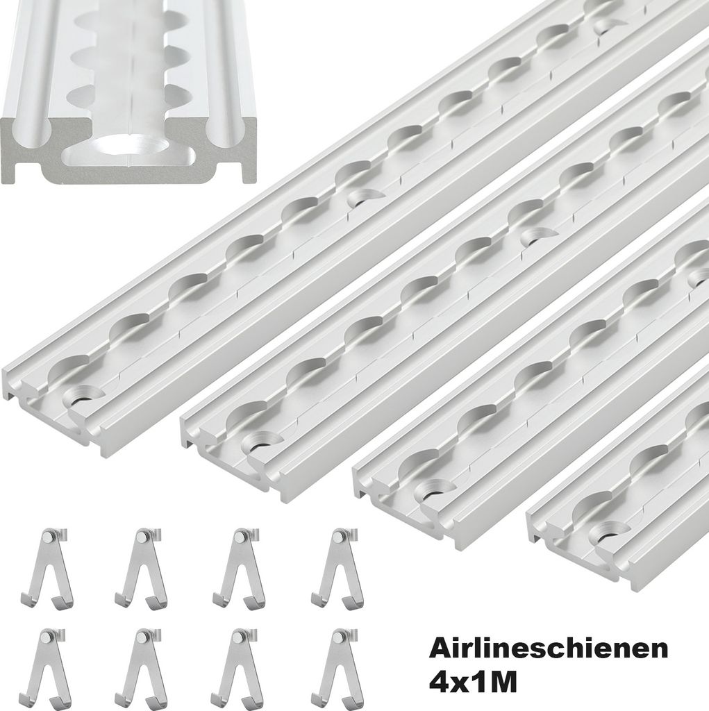 Bettizia Wohnmobil Zubehör, 1m Aluminium Airlineschiene Zurrösen mit 8 Einfach Fitting