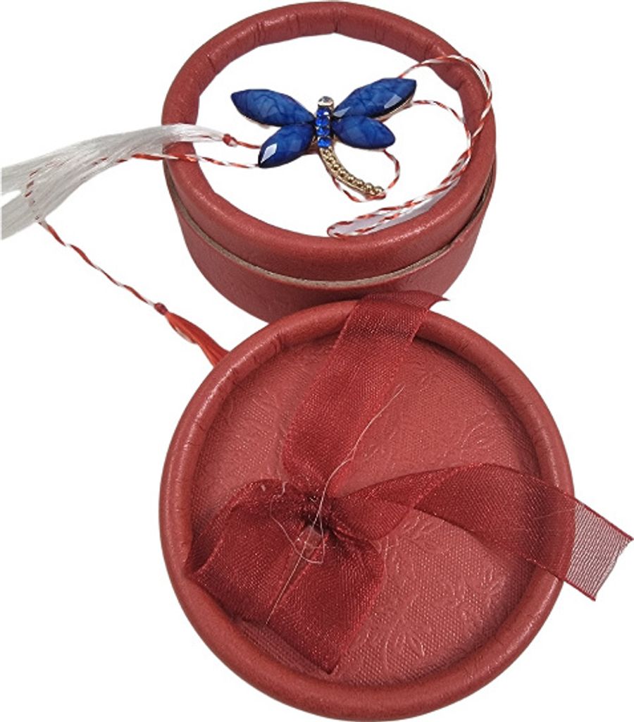 Martisor Märzchen Charm Anhänger als Blaue Libelle aus Metall in Box 321