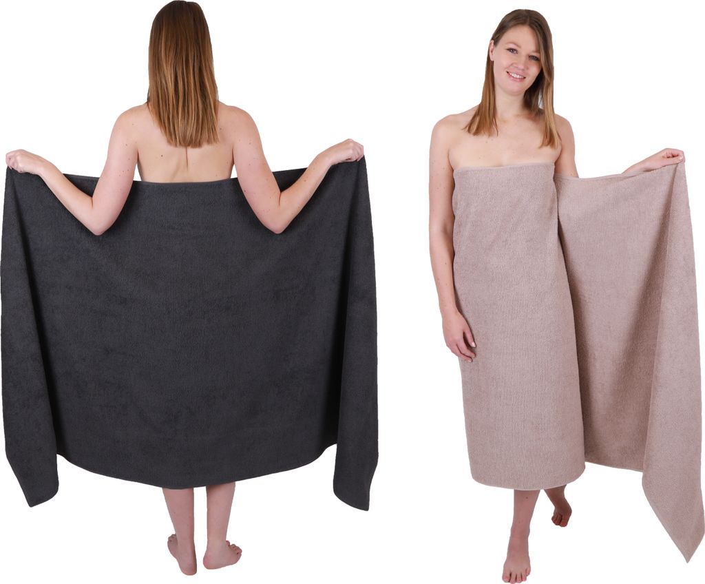 Betz 2 Stück XXL Badetücher 100 x 200 cm BERLIN Saunatücher 100% Baumwolle Farbe – graphit-cappuccino