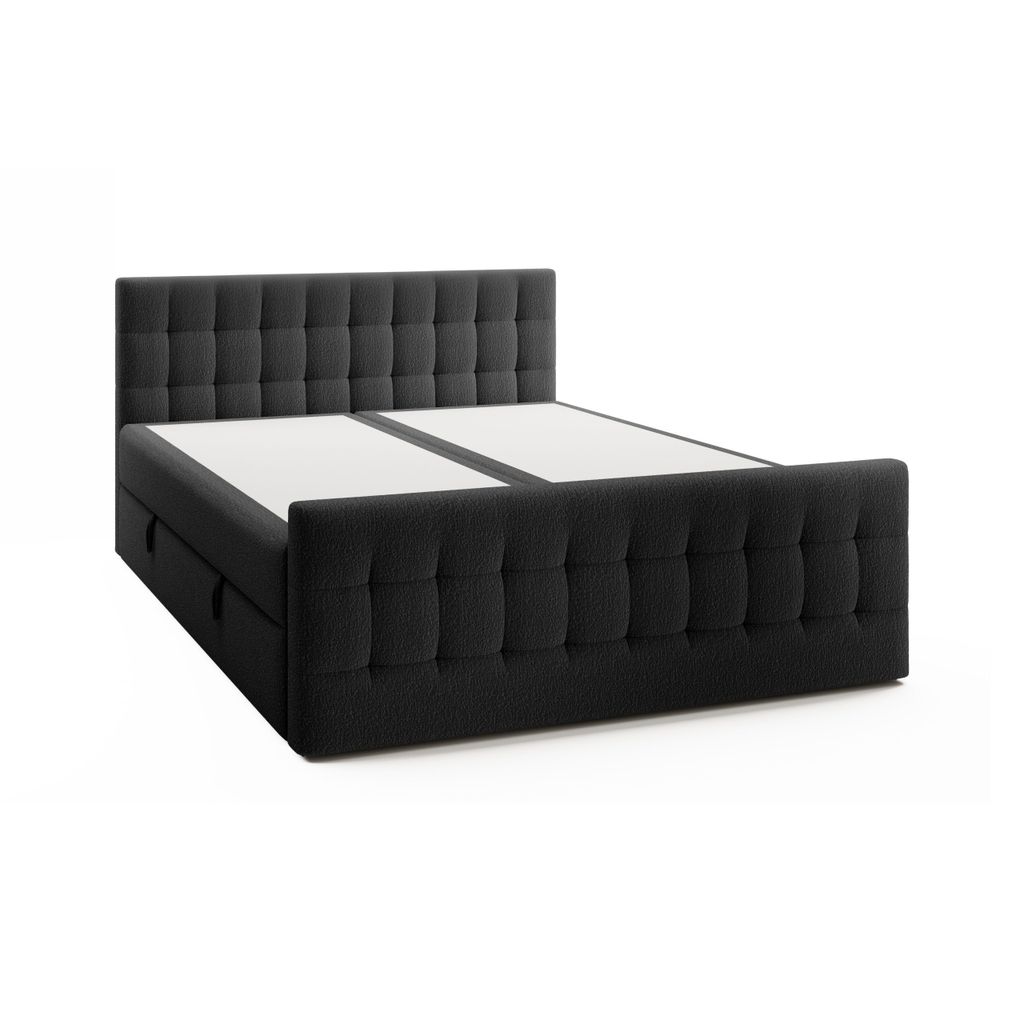 FEDVE Boxspringbett Yazo Royal Doppelbett Bettkästen Topper 160x200 cm Schwarz (Anthology 19)