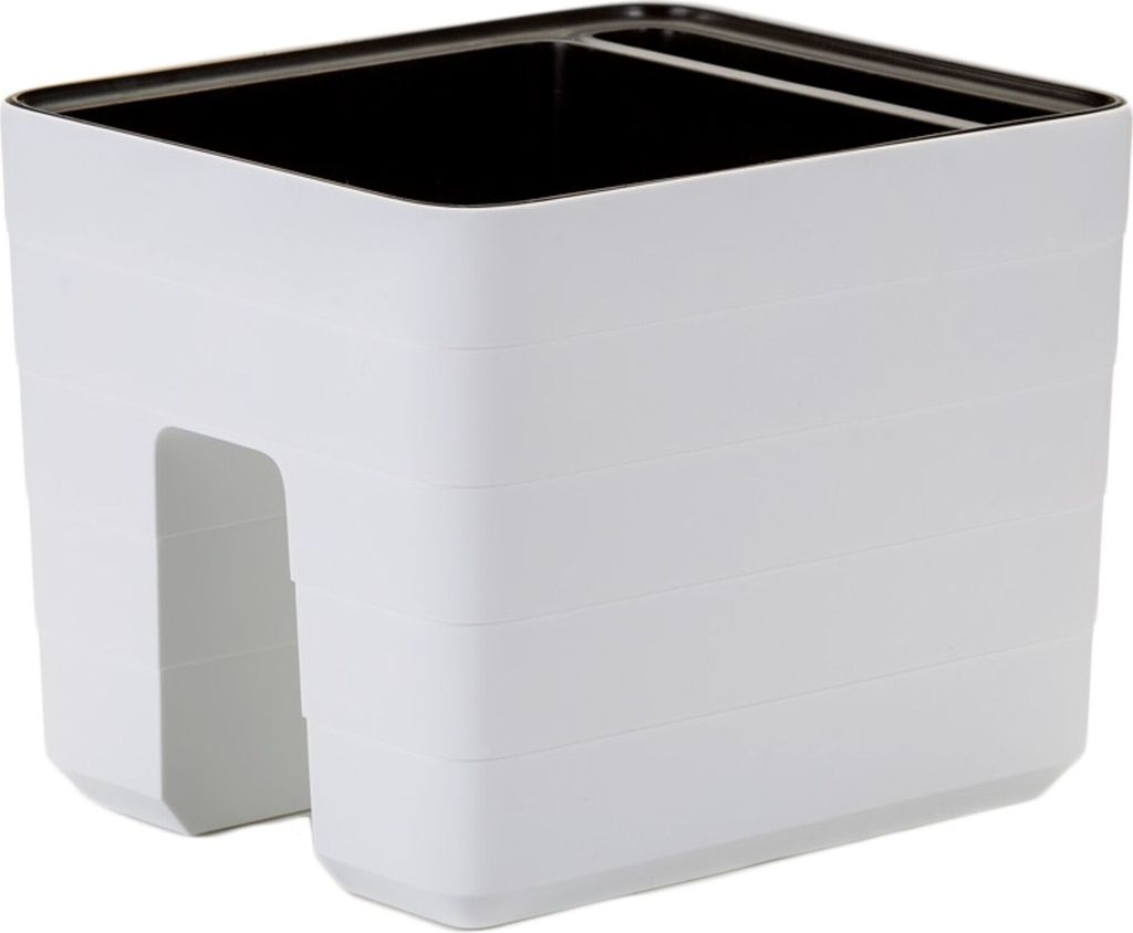 A white planter with a black interior, shown from a slightly elevated side angle.