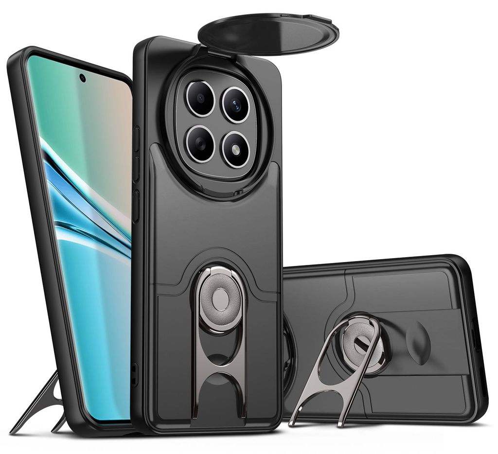 Handyhülle für Xiaomi Redmi Note 15 5G/4G mit Dia Kameraschutz und Ringhalter Ständer, Stoßfeste Hybrid Schutzhülle Schwarz