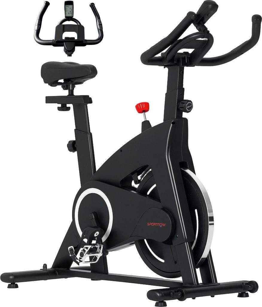 SPORTNOW Magnetisches Heimtrainer-Fahrrad, ger?uschloses station?res Indoor-Fahrrad mit verstellbarem Widerstandssitz und Griffen, Herzfrequenzsens...