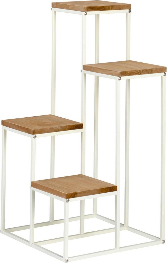 Stufenregal - 34 x 67 cm - Braun - Weiß - Kiefernholz massiv - Metallgestell - mit 4 Stufen