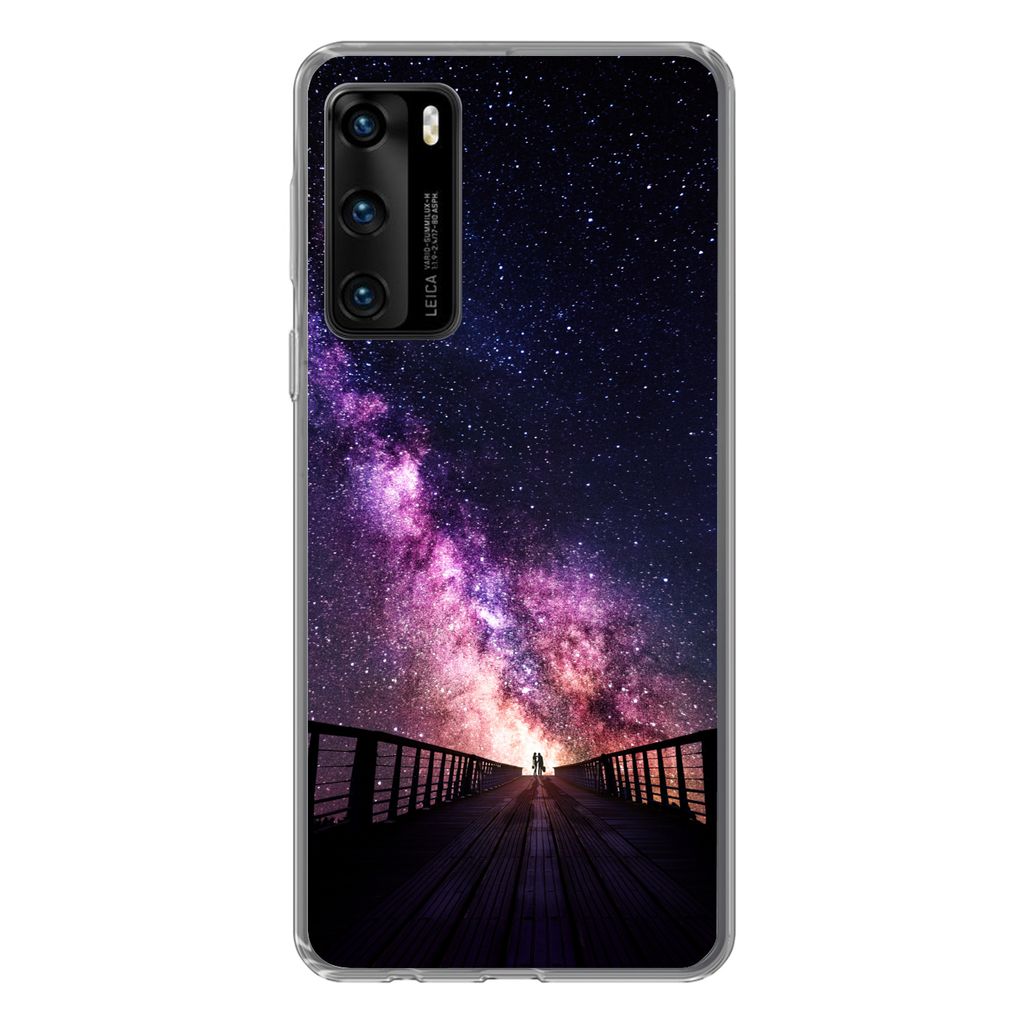 MuchoWow Handyhülle Schutzhülle Hülle für Huawei P40 Universum - Galaxie - Lila - Jungen - Mädchen - Kinder Silikon Softcase Handy Hülle - ...