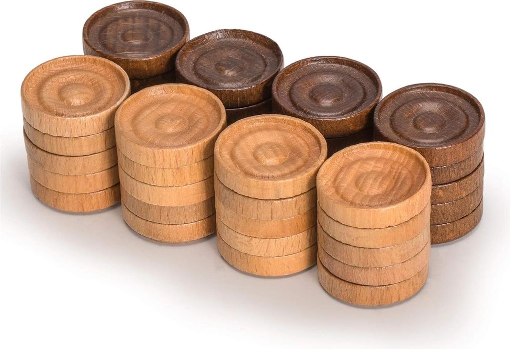 Stapelbare Holz-Dammscheiben im italienischen Stil - Set von 40 Stück mit Beutel