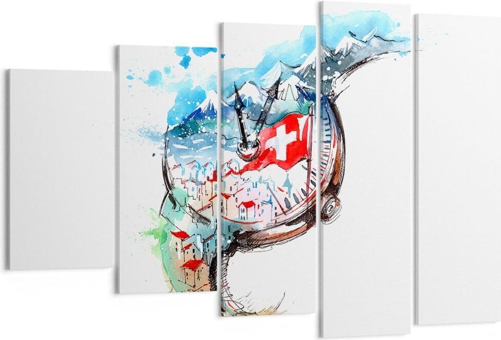 Bild auf Leinwand - Leinwandbild - Uhr Schweizer Alpen Wolke - 150x100cm - Wand Bild - Wanddeko - Leinwanddruck - Bilder - Kunstdruck - Wanddekorat...