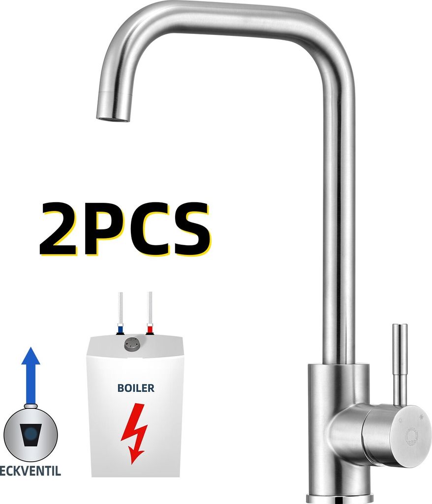 2 STÜCK CECIPA Niederdruck-Küchenarmatur, Spültischarmatur, Edelstahl-Wasserhahn, geeignet für Boiler Gebürstete