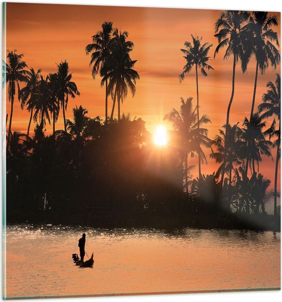 Bilder auf glas - Palme Fluss Sommer - 40x40cm - Glasbilder - Wandbilder - Kunstdruck - zum Aufhängen bereit - Wanddekoration aus Glas - Glas Bild...