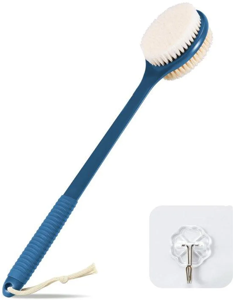 Brosse de douche 42 cm bleue pour lavage dos corps cheveux secs et mouillés