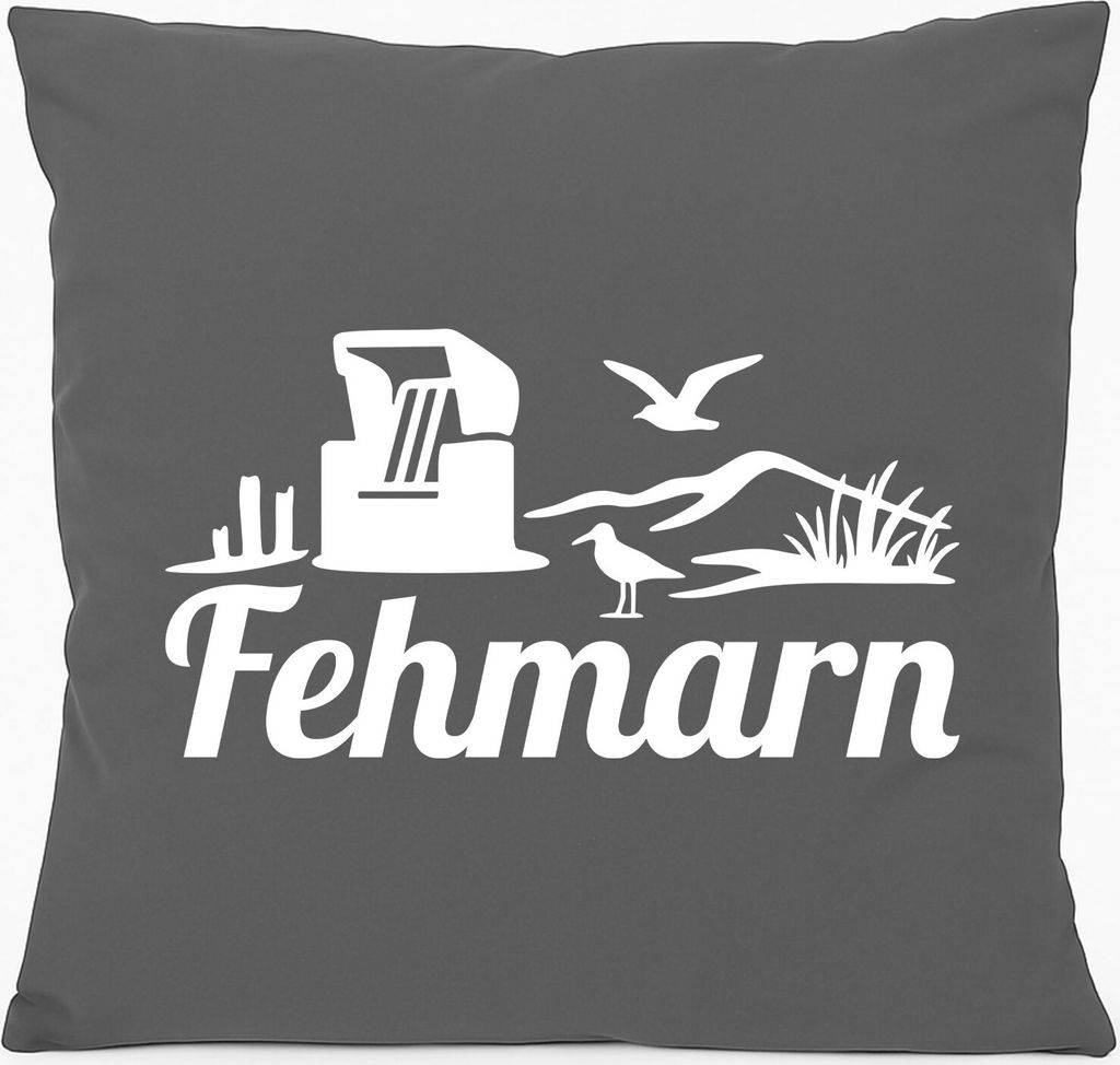 Huuraa Kissen Fehmarn Strandmotiv 40x40cm mit Füllung Steel Grey Baumwolle Dekokissen Geschenkidee