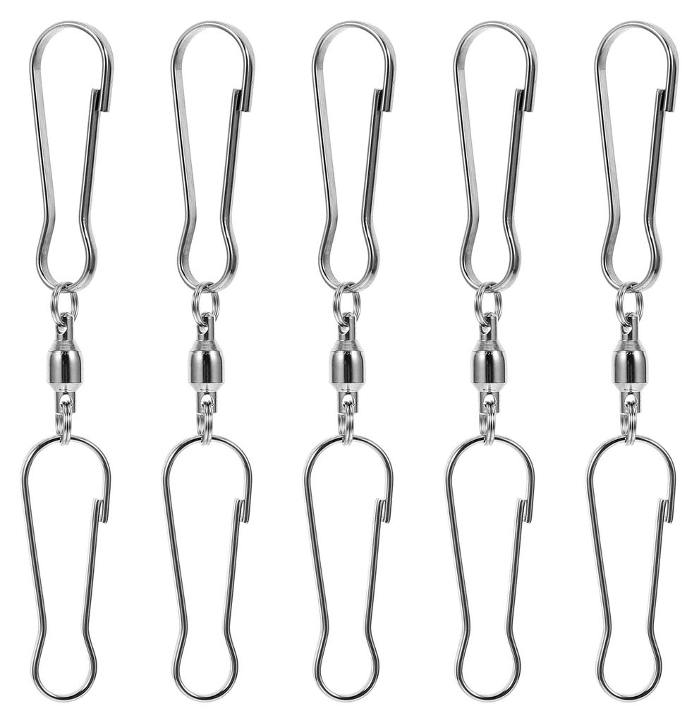 Drehbare Windsack-Haken, Doppel-Clips, 360° drehbar, wasserdicht, rostbeständig, leicht, silberfarben, Metall, 5 Stück
