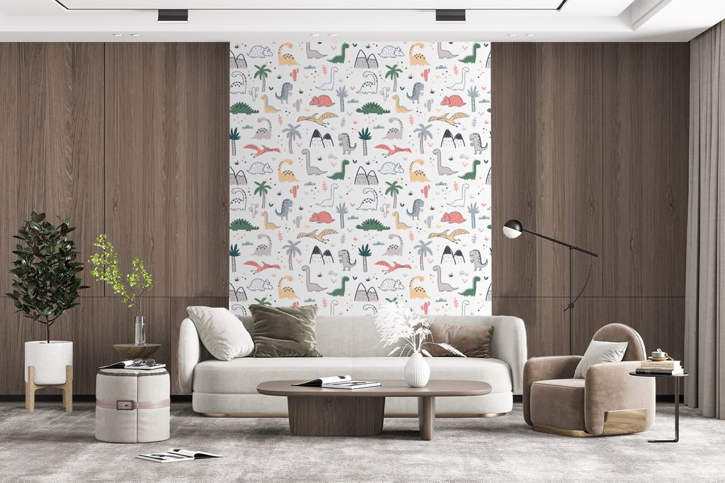 MuchoWow Fototapete für Wohnzimmer oder Schlafzimmer Wandtapete Vinyl Motivtapete Muster - Dino - Baum - Jungen - Kinder - Kinder - 190x260 cm -...