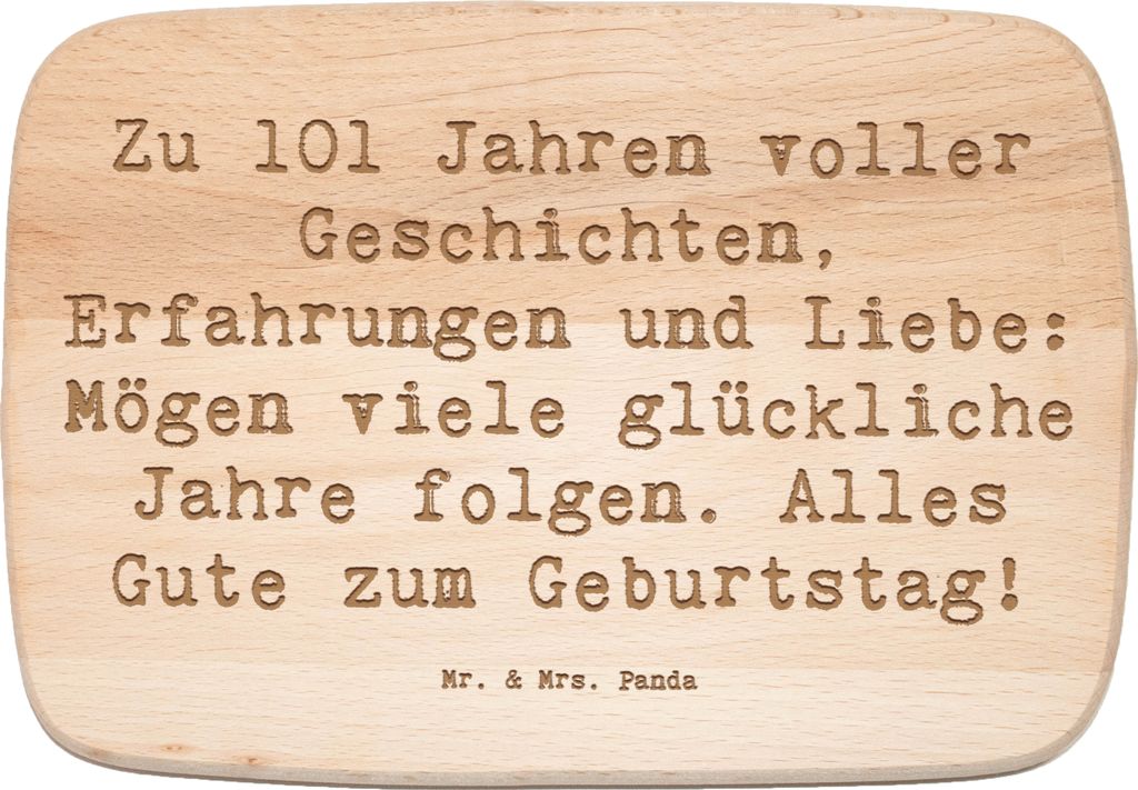 Mr. & Mrs. Panda Schneidebrett Holz Spruch 101. Geburtstag - Transparent - Geschenk, Holzbrett, schneidbrett, Happy Birthday, Frühstücksbrettchen...