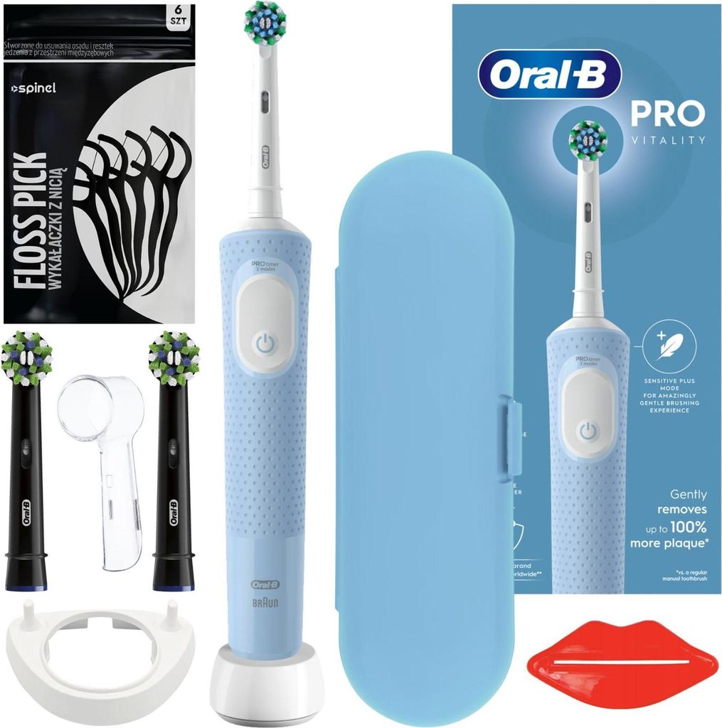 Oral-B Vitality Pro D103 Blau Elektrische Zahnbürste + 2x Oral-B Cross Action Spitze EB50BK Schwarz + Zubehör