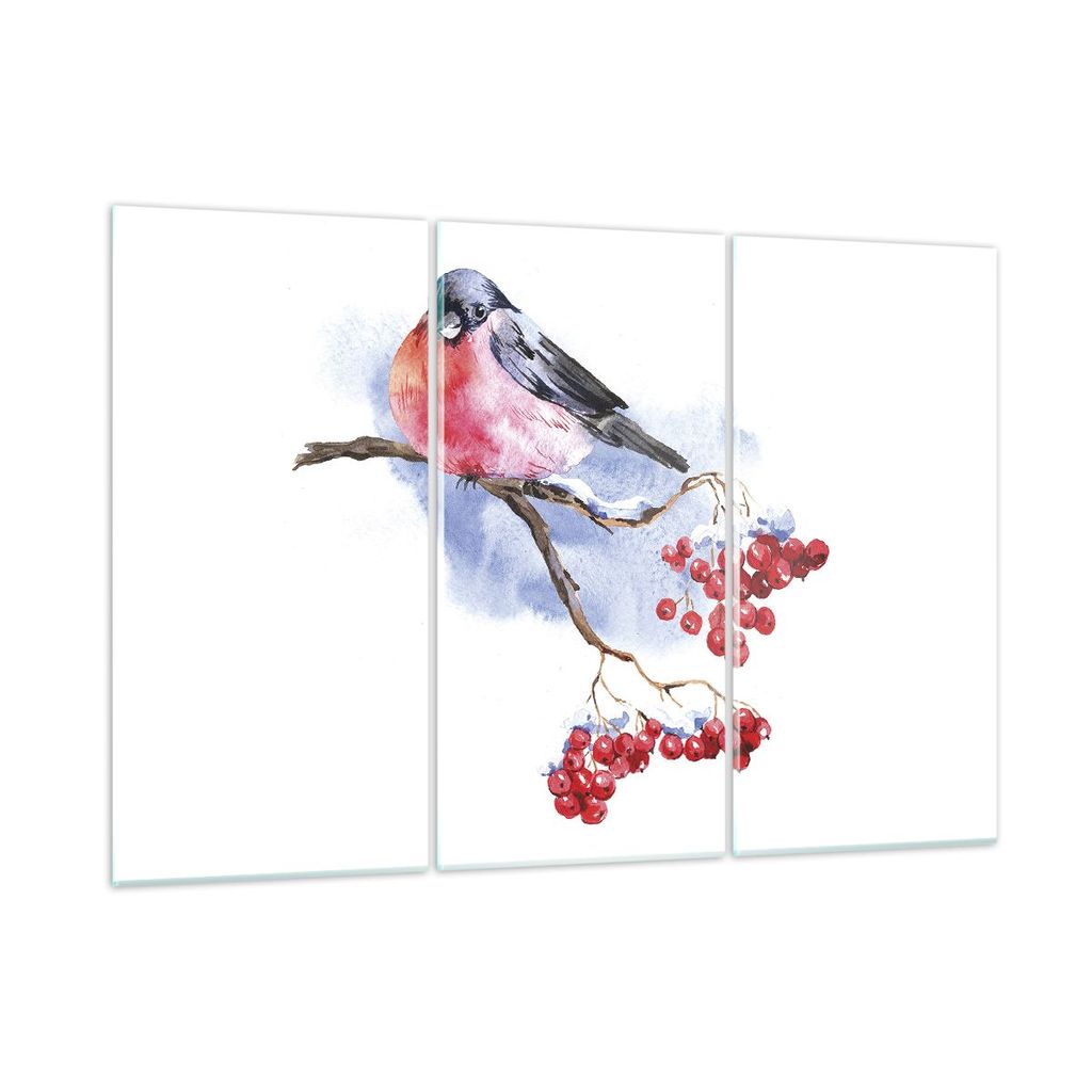 Bilder auf glas - 3 Teile - Dompfaff auf Zweig - 105x70cm - Glasbilder - Wandbilder - Bilder - zum Aufhängen bereit - Wanddekoration aus Glas - Gl...
