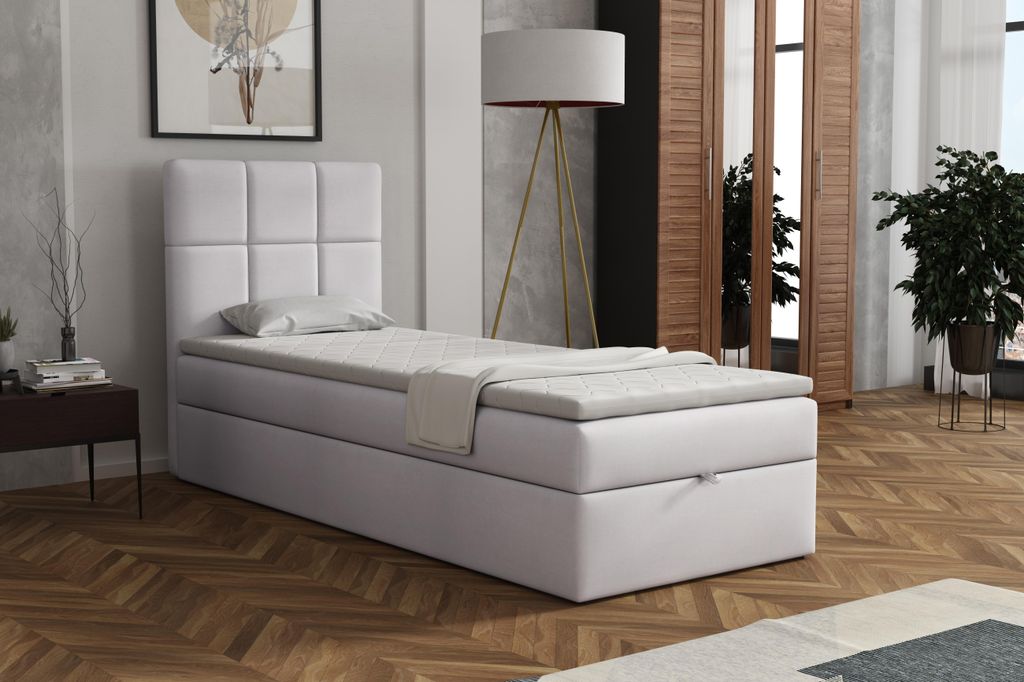 MR GROUP Boxspringbett GRAZ 80 x 200 cm Kinderbett, Jugendbett, Einzelbetten, Bett mit Stauraum, Polsterbett Matratze Topper H3 Schlafzimmer, hellgrau